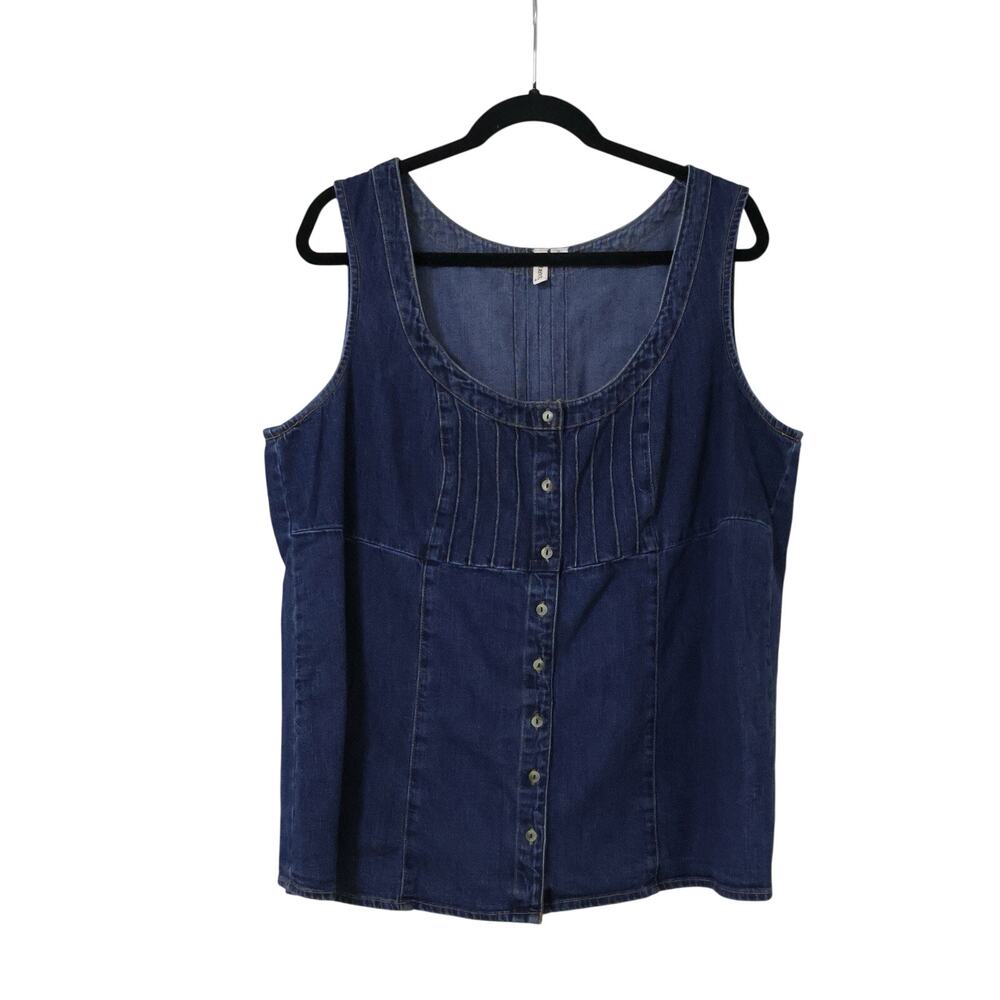 Vintage St John's Bay Denim Sleeveless Button Front Tank 1X Western Boho Rodeo